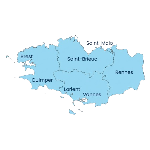 Carte de la Bretagne - Zone d'intervention TY-ZEF Brest VTC